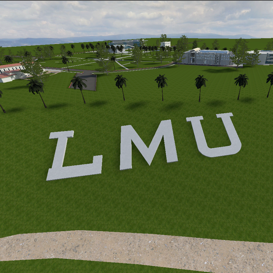 digital rendering of LMU signage located on hills next to campus